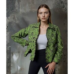 Classic Frenz Green Embroidered Floral Cutout Jacket,‎ Unique Statement Piece M
